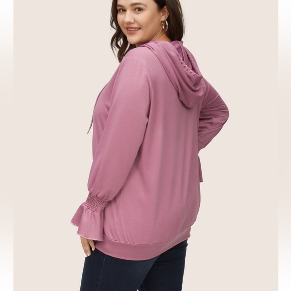BloomChic Plus Size 5XL Solid Shirred Flounces Hooded Sweatshirt us28 - Picture 2 of 8